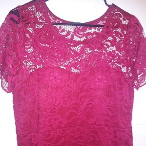 Lace Top Burgundy Dress
